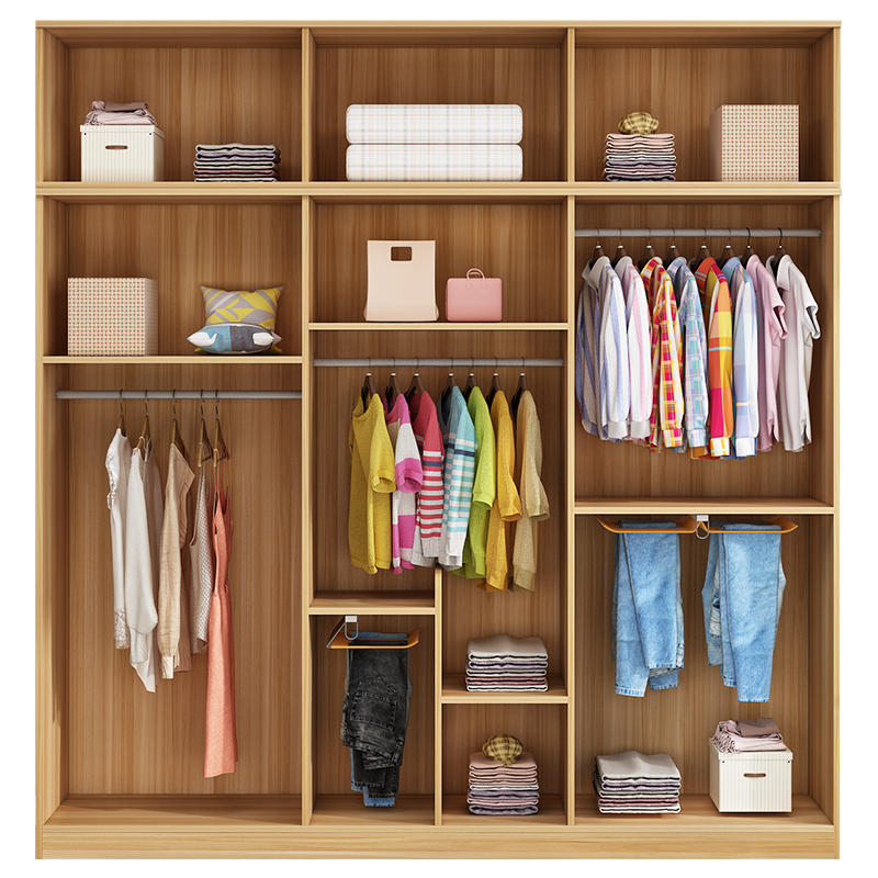 福颐堂 衣柜现代简约免漆平开门衣柜整体拉门衣柜组合木质衣柜定制大衣橱 三门衣柜 浅胡桃色+白门