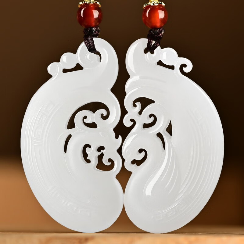 润艺和田玉龙凤佩吊坠男女款羊脂白玉牌情侣配一对青玉佩挂件项链