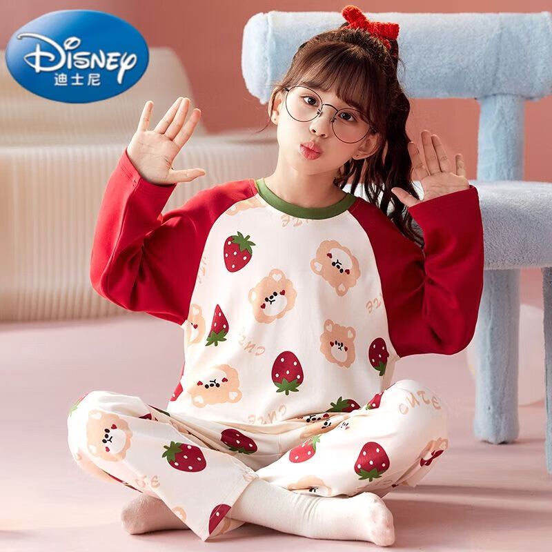 迪士尼(disney)睡衣女童春秋款纯棉长袖儿童女孩卡通可爱网红大童2024
