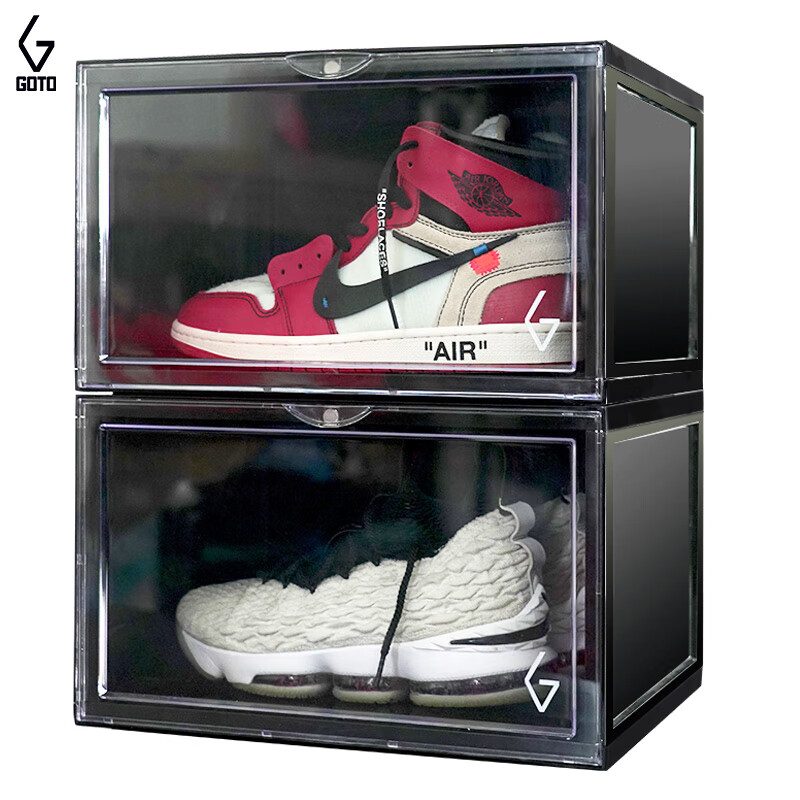 GOTO鞋盒鞋子透明收纳盒鞋柜收纳神器透明亚克力收纳防尘防潮展示盒 黑色款十八盒 【防潮抗发黄】