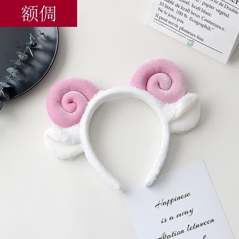额倜白色小绵羊头饰毛绒秋冬动物耳朵发箍女可爱搞怪卡通洗脸发带