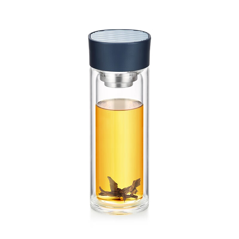 尚明耐热玻璃杯茶水分离水杯便携办公车载泡茶杯带盖过滤茶仓随手杯 深海蓝300ml