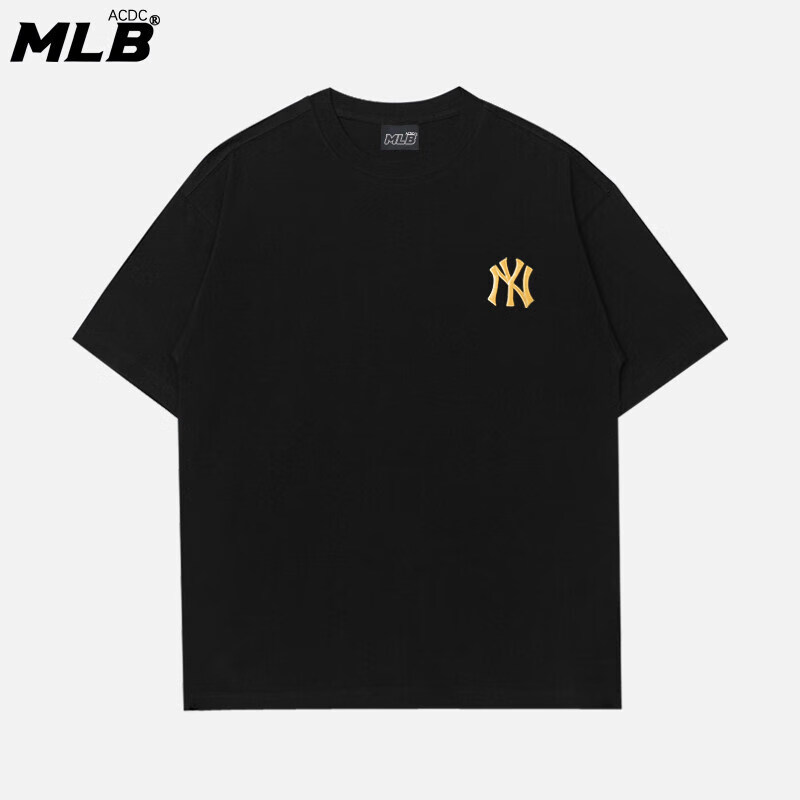 【CC】已验货颜选好物-刺绣款MG棒球队男女T恤情侣短袖宽松落肩NY 黑金ML XL