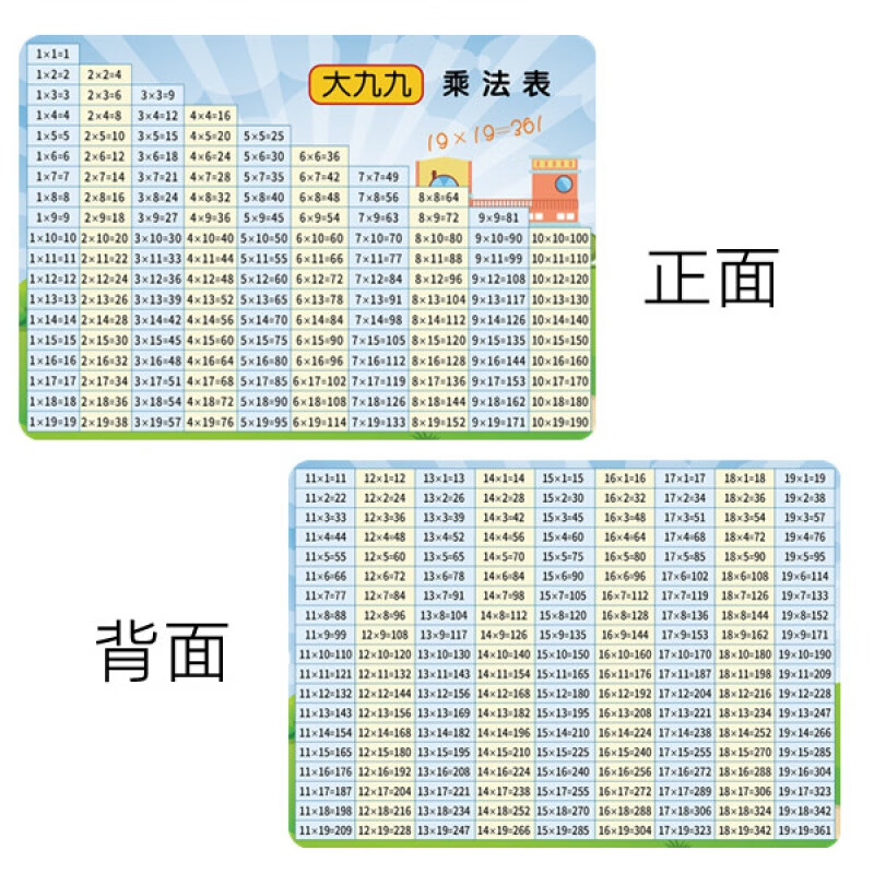 99乘法口决表卡片 大九九乘法口诀表卡片19×19二三年级大99乘法口诀