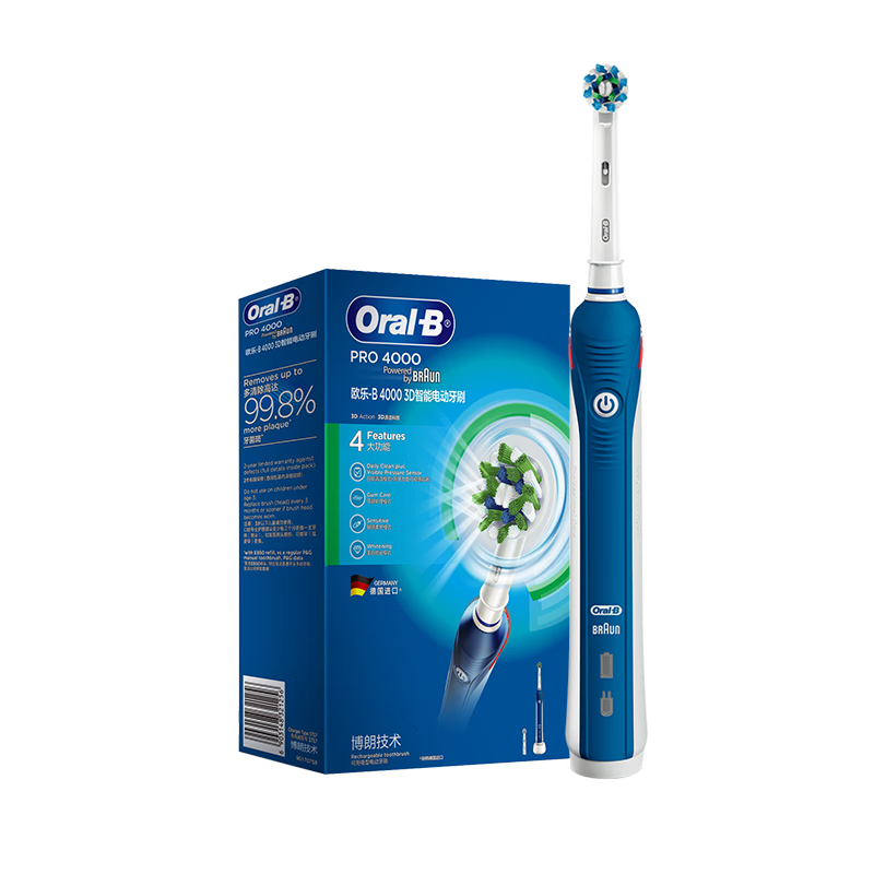 Oral-B 欧乐-B P4000 电动牙刷 天穹蓝 旅行盒+刷头*2