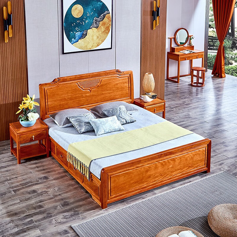 传古匠 床 实木床金花梨木全实木主卧室中式床原木双人婚床榫卯中式