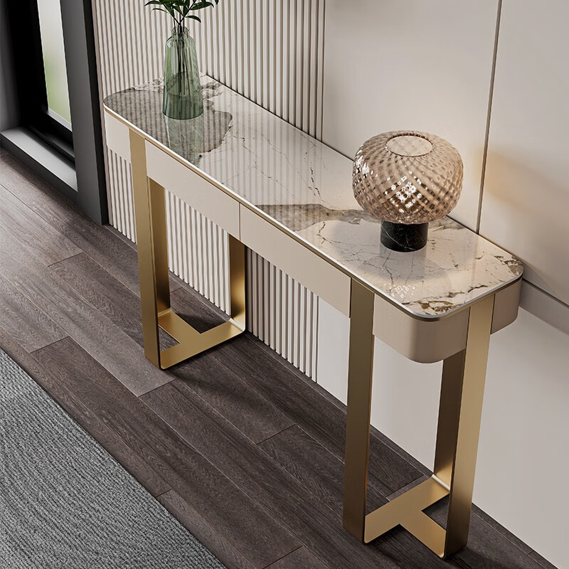 乐添 轻奢岩板玄关柜意式玄关桌现代简约别墅客厅展示柜入户家用过道