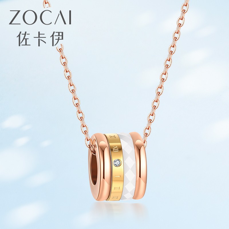 佐卡伊钻石项链女 time&love系列白陶瓷小蛮腰钻石吊坠项链 节日礼物