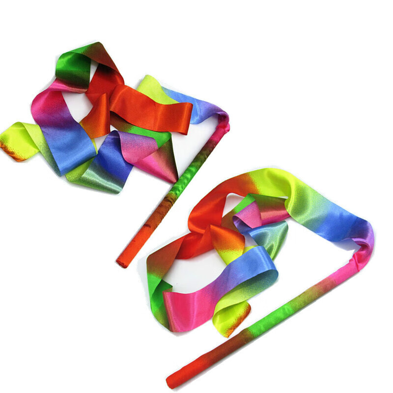 2米健身长杆舞彩带广场舞绸带6/7/8米七彩带 儿童1.5米长*5cm宽 2个