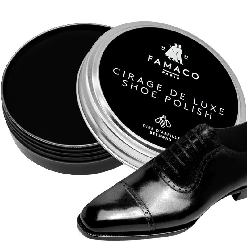 FAMACO 法国进口鞋蜡提亮防水黑色皮鞋补色上光抛光镜面蜡无色通用保养 黑色50ml