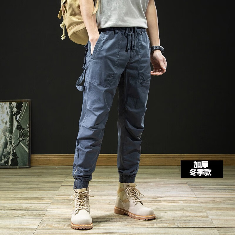 潮天士束脚工装裤男宽松休闲裤男士小脚哈伦男裤秋冬季弹力伞兵战术
