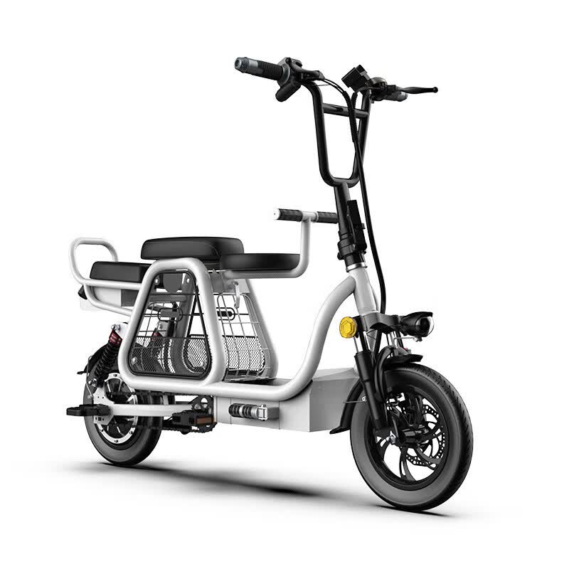 电动车小型电动自行车电瓶车女士亲子家用滑板车 白色 精灵8ah助力车