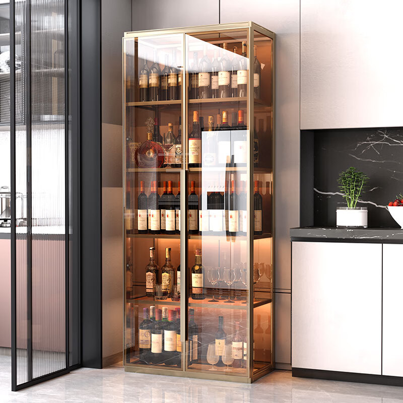 铝合金玻璃家用意式展示柜靠墙一体红酒烟酒柜带灯 f02两门酒柜宽1m