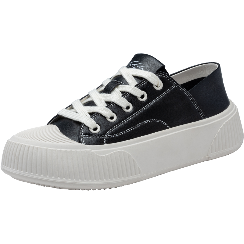 Satchi沙驰女鞋2022夏季新款时尚系带休闲鞋厚底增高板鞋小白鞋女 黑色M2T842008A 35