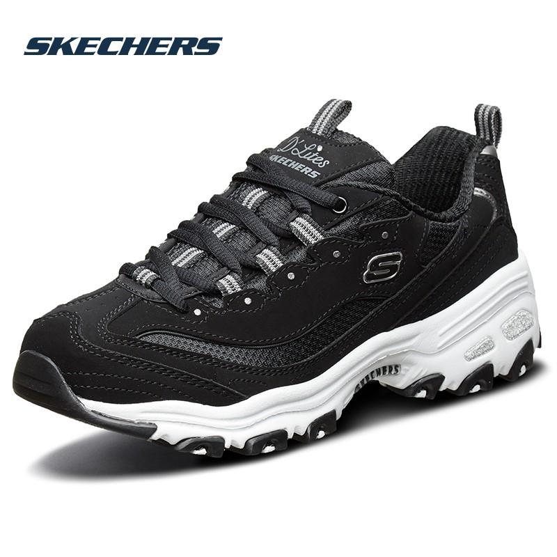 斯凯奇女鞋2025春秋新款黑色熊猫鞋休闲鞋女厚底增高老爹鞋女运动鞋 11930-BLK 37 /参考常规尺码37-37.5码左右