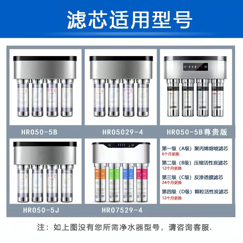 德克西净水器滤芯棒r-75一年4支套装ro直饮前置过滤器 abcd全套滤芯