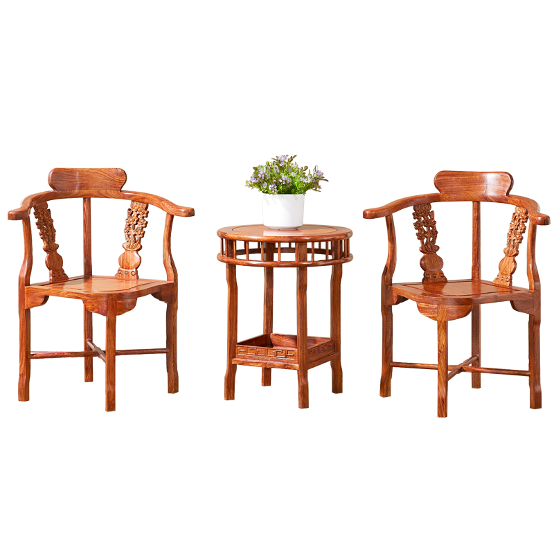 皇印红木家具非洲花梨(学名:刺猬紫檀)实木休闲椅凳子仿古中式客厅家具情侣椅椅三件套2217 情侣椅三件套
