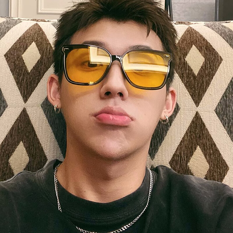 透明黄墨镜男士潮牌ins网红开车大脸防紫外线眼镜女太阳镜 黑框透明黄