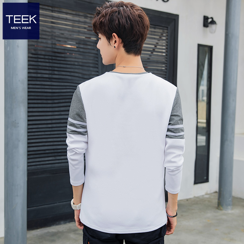 TEEK秋冬季长袖t恤男装上衣服 春秋款青年男士秋衣打底衫圆领休闲体恤 C352白色 L