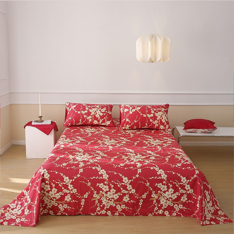 柳庭家纺 床单纯棉长绒棉60支 外贸全棉贡缎床单1.51.8米床 梅花 床单240*260cm 京东折扣/优惠券