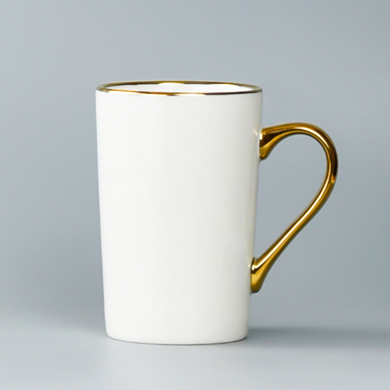 麟酷金边陶瓷杯子金把金口边电镀描金马克杯 轻奢高颜值家用办公陶瓷