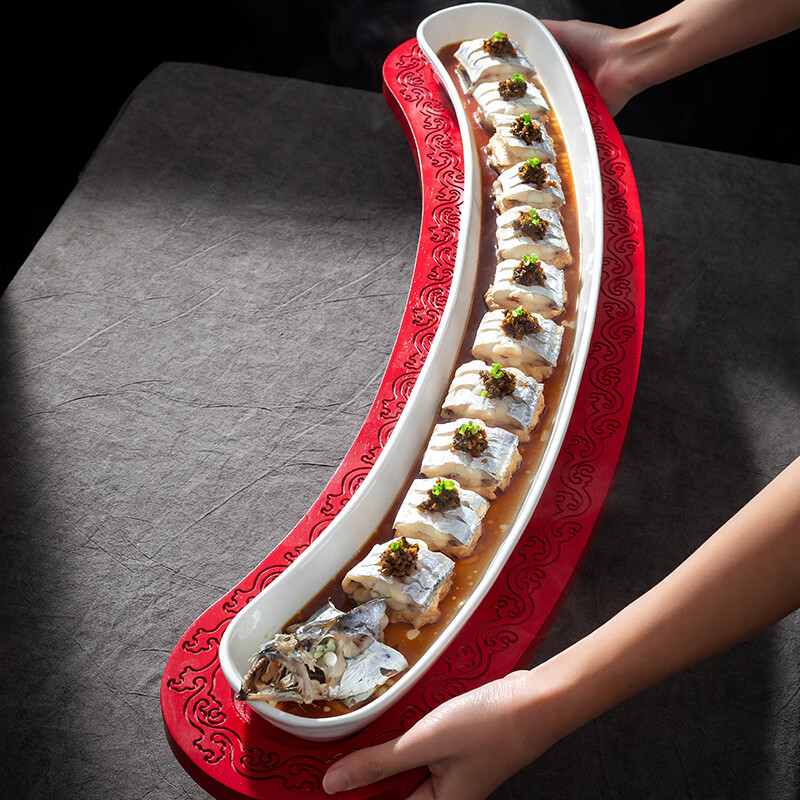 装带鱼的盘子 创意酒店餐具1米长陶瓷特大号刀鱼带鱼盘火锅肉盘子餐厅