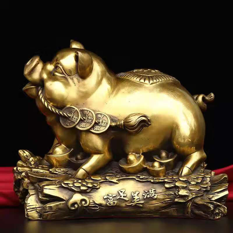 硕茹  轻奢高端金猪摆件纯铜富足美满猪生肖猪拉元宝客厅玄关桌面装饰