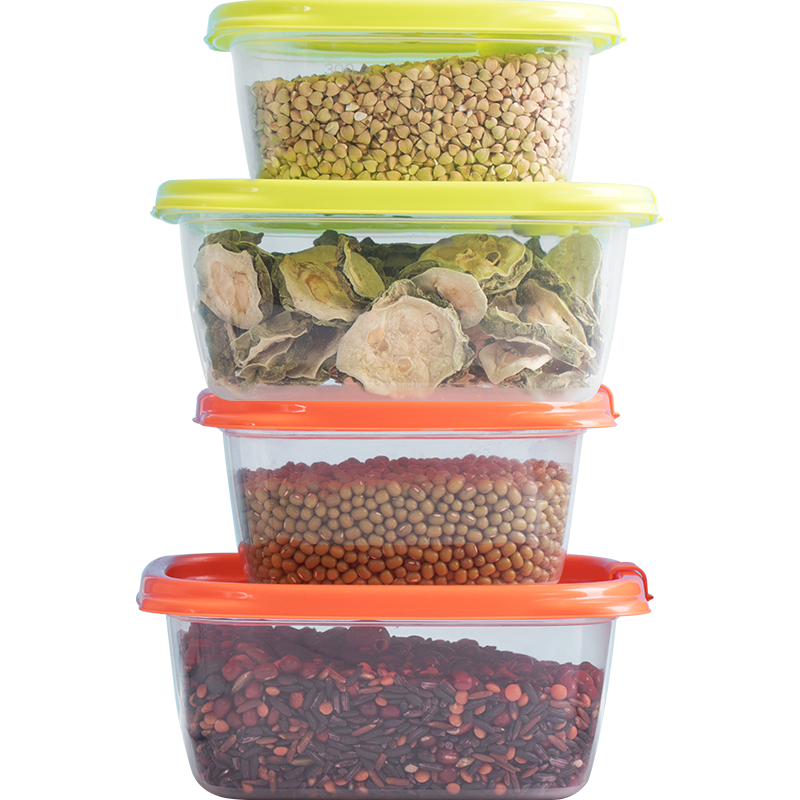 茶花保鲜盒塑料密封盒冰箱用水果盒可微波加热便携食品收纳盒颜色随机 12件套