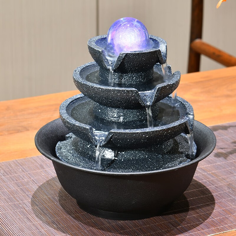 谢艺简约现代流水摆件循环水风水轮流转摆设假山喷泉盆景招财加湿器