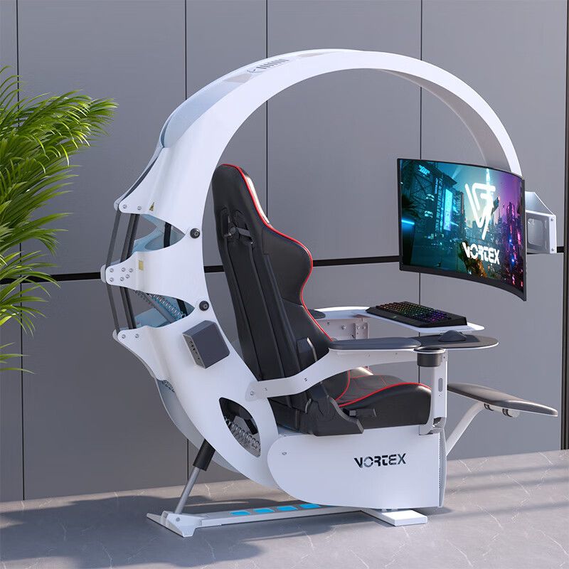 舱电脑椅 电脑座舱一体式电竞桌工程学l 白色五联屏架座舱旗舰 钢制脚