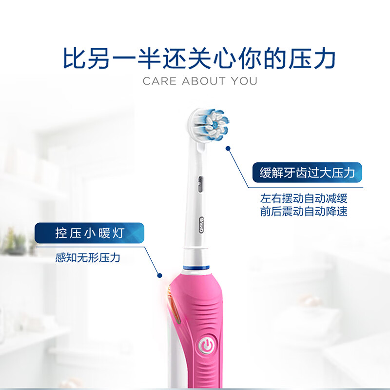 欧乐B电动牙刷成人 小圆头牙刷3D声波旋转摆动充电式 P2000粉博朗精工 张艺兴代言 新年礼物