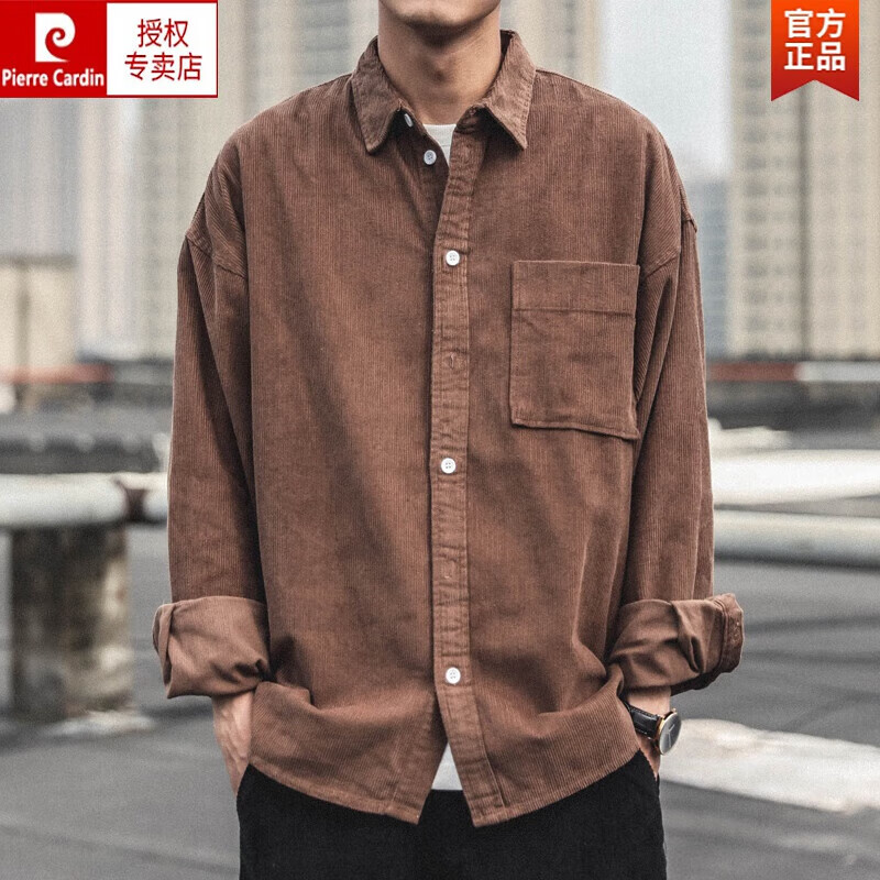 男长袖秋季日系潮流潮牌休闲宽松男生秋冬厚衬衫男外套针织 咖啡色 m