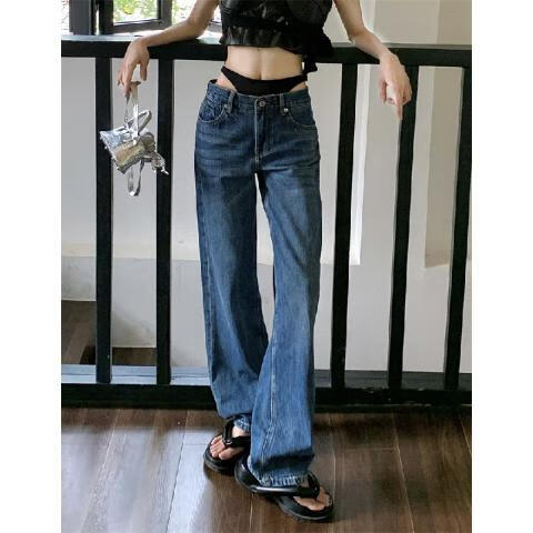 铭汇通比基尼牛仔裤低腰比基尼拼接牛仔裤女夏季小众设计感长裤宽松