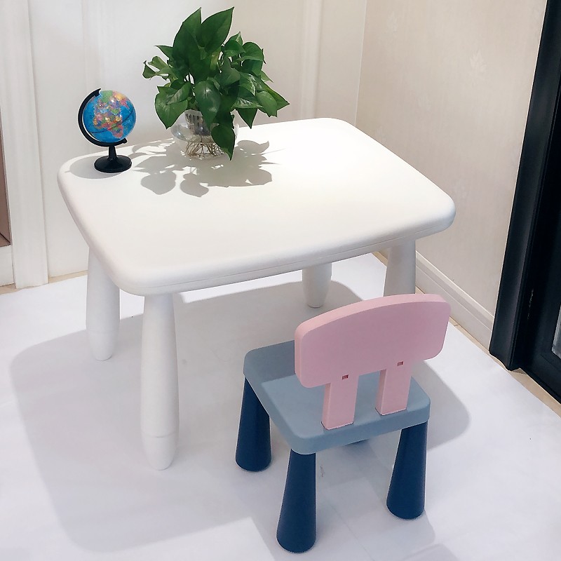 禧厢苑桌椅套装 吃饭桌学习桌子小孩餐桌玩游戏家用桌 防滑白桌 灰粉