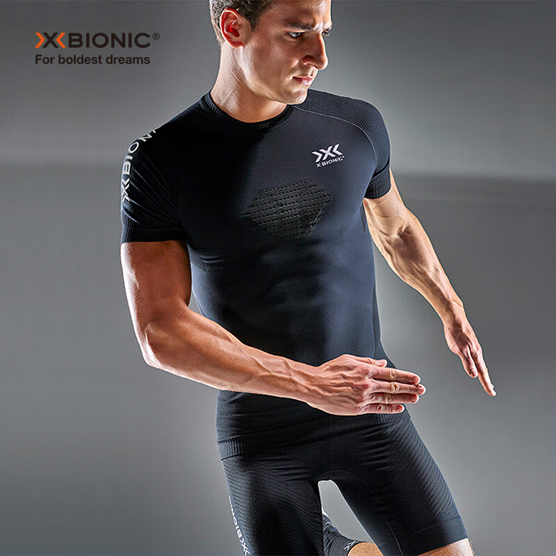 XBIONIC优能速跑4.0男士短袖T恤短裤跑步健身服户外t恤男骑行运动 【上衣】猫眼黑/极地白 XL