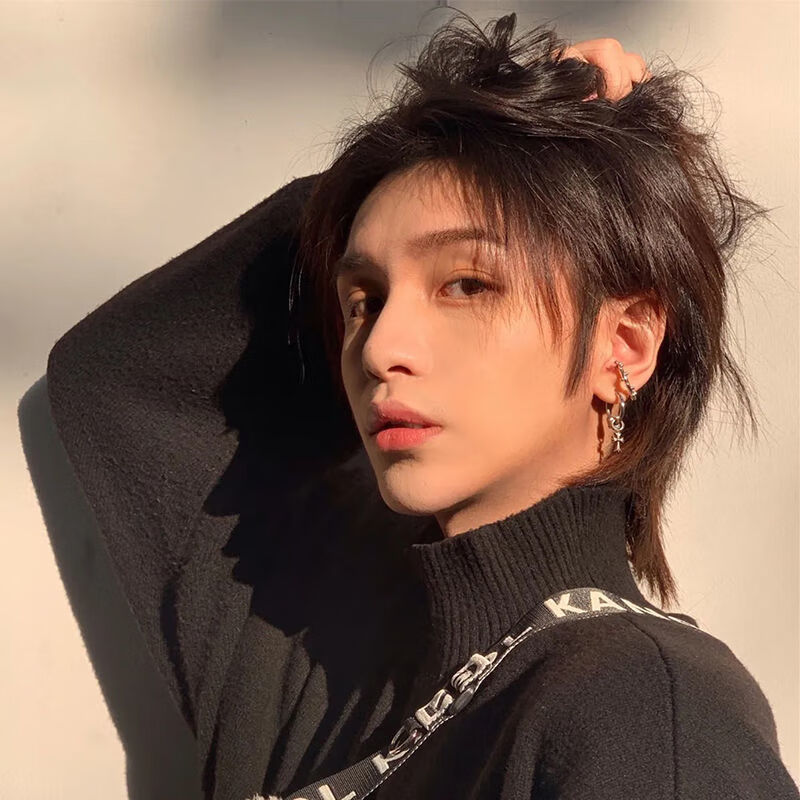 网红武士头假发男女通用狼尾学生日常男士发型日系鲻鱼头整顶发套 深