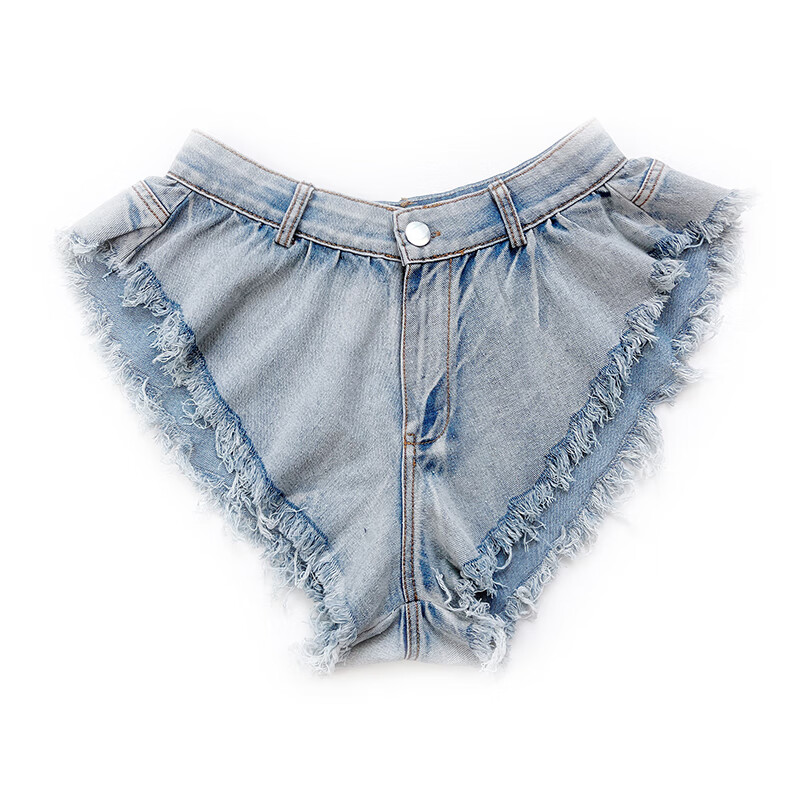 小辣妹#侧面容易 纯欲风超低裆小心机牛仔裤女春夏性感超短裤 浅蓝 s