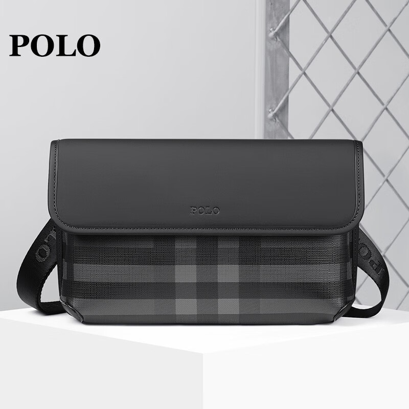 polo斜挎包男商务休闲单肩包时尚格纹邮差包简约男包7.