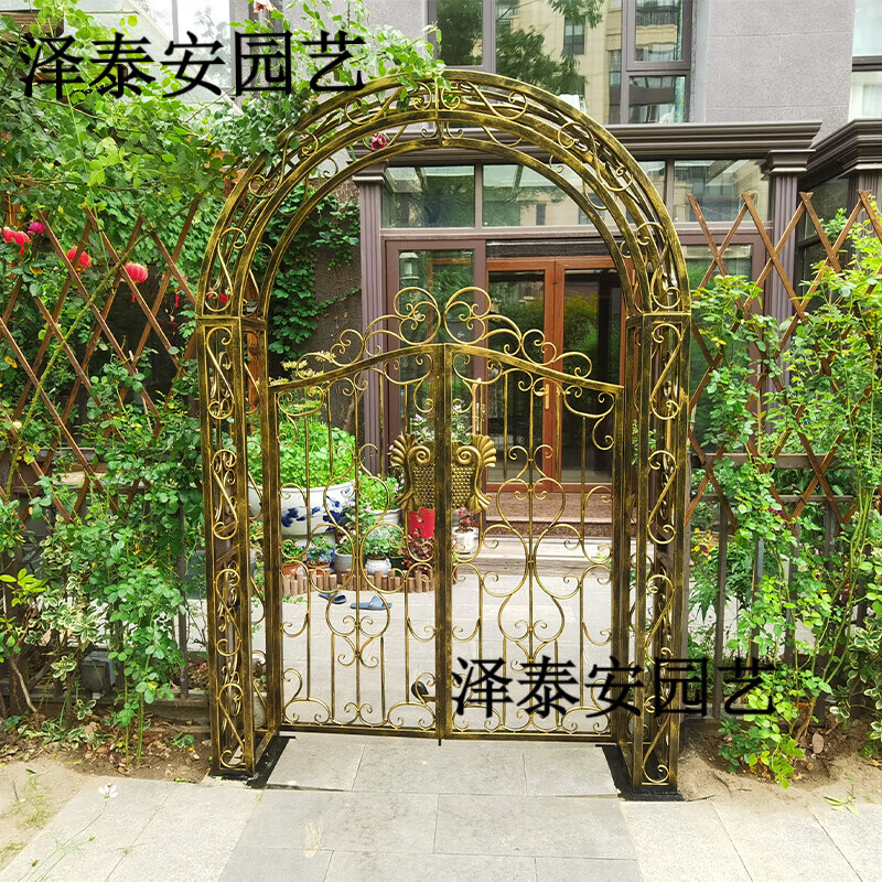 米詅花园铁艺拱门欧式庭院门对开门院子门头拱形门户外爬藤架景点大门