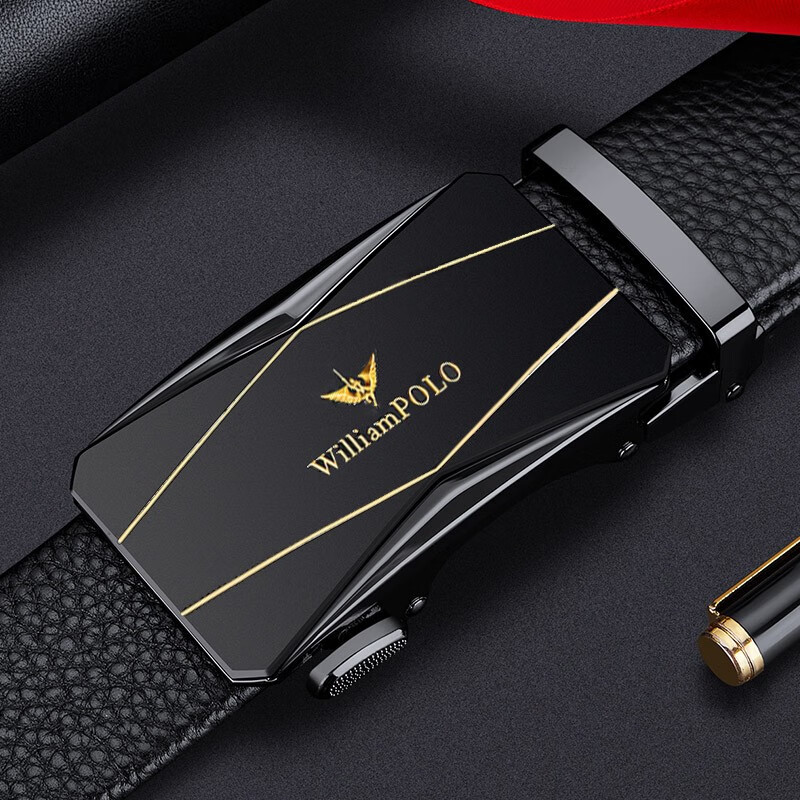 williampolo英皇保罗立体色纹自动扣牛皮腰带 男士皮带时尚裤带 金色