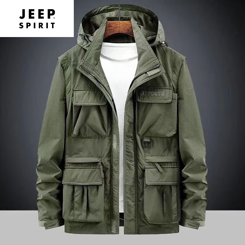 男多口袋外套春季薄款摄影可脱卸工装户外冲锋衣外套男士秋冬品牌男装