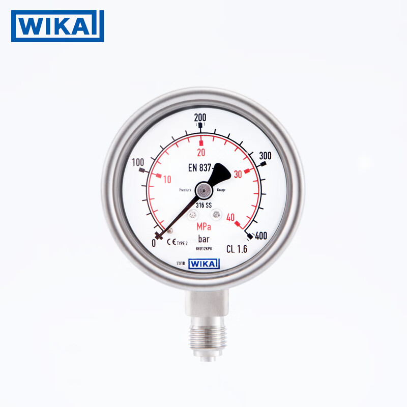 WIKA 0-2.5bar G1/4，Y60，带红针 全不锈钢波登管压力表 1只