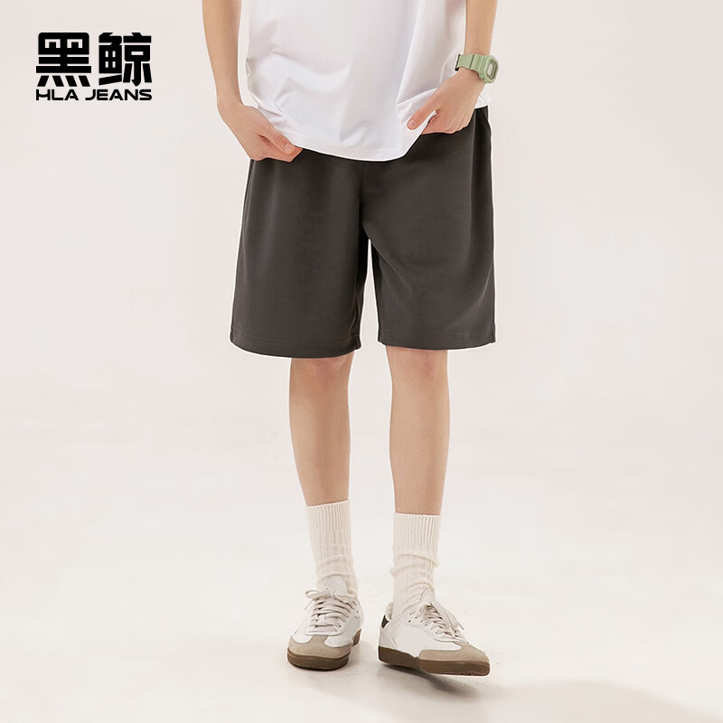 黑鲸海澜之家旗下潮牌短裤夏冰丝凉感速干透气宽松五分裤005k深灰色