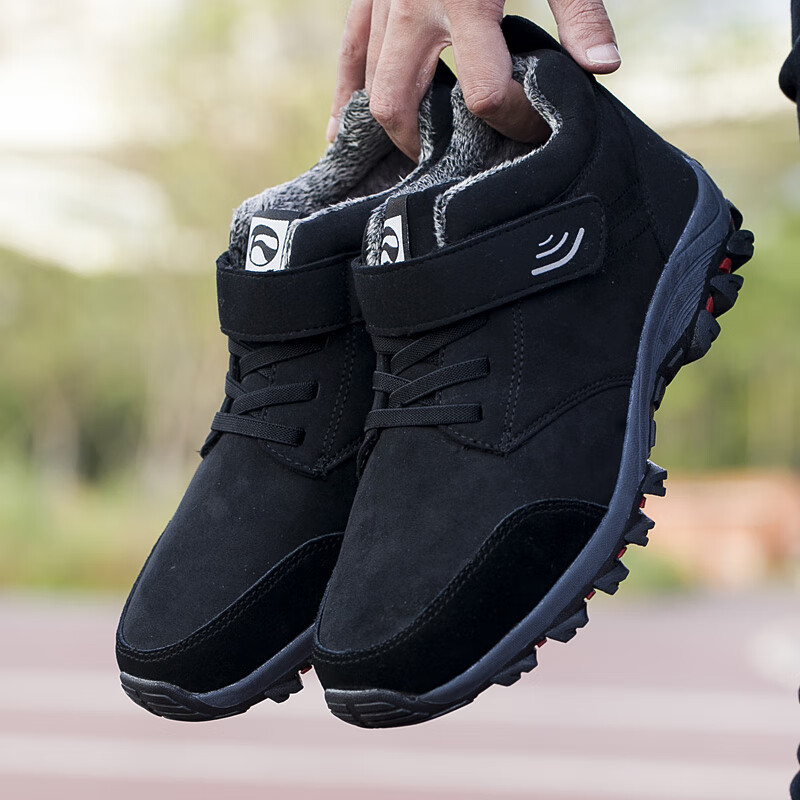 足力健中老年棉鞋男冬加绒保暖爸爸鞋防滑软底老人健步鞋户外休闲旅游