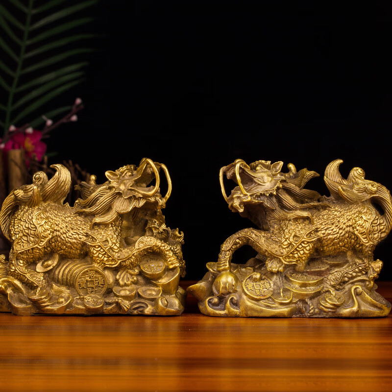 忠狮 纯铜貔貅摆件 貔貅一对招财聚财铜貔貅皮丘貔恘铜器摆件 铜貔貅