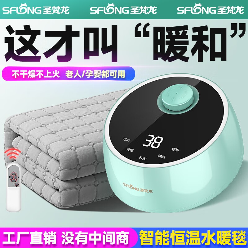 圣梵龙水暖电热毯双人水暖毯单人电褥子水循环水热毯加热床垫智能新款 清新绿-触屏遥控款 高雅格纹毯120*180cm