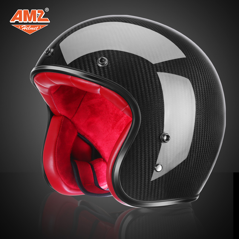amz男四季摩托车碳纤维美国经典复古头盔机车女半盔3c安全认证安全帽