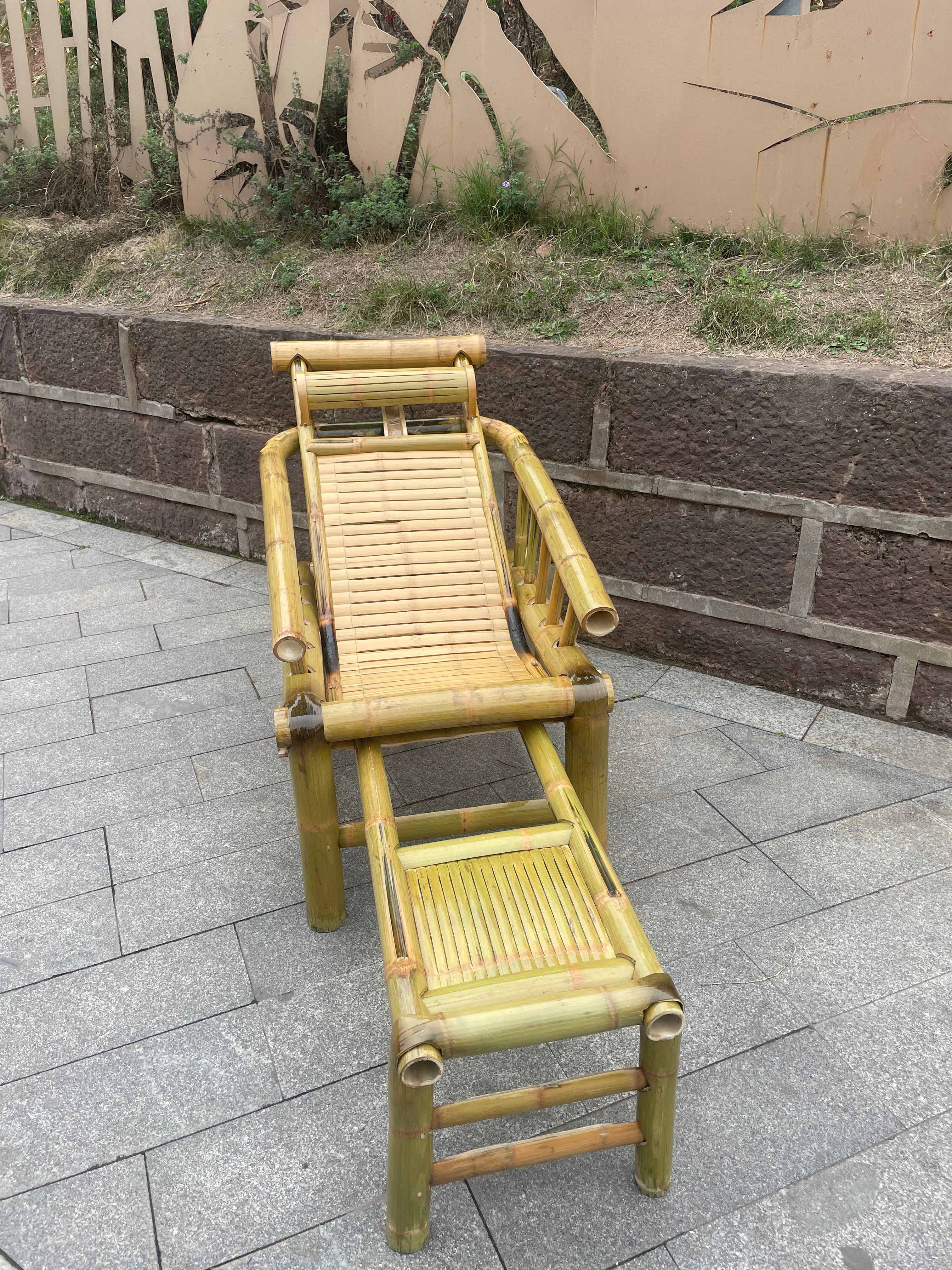 寒婵竹椅躺椅老人椅竹制品纯手工竹椅靠背椅竹沙发传统阳台田园椅整装