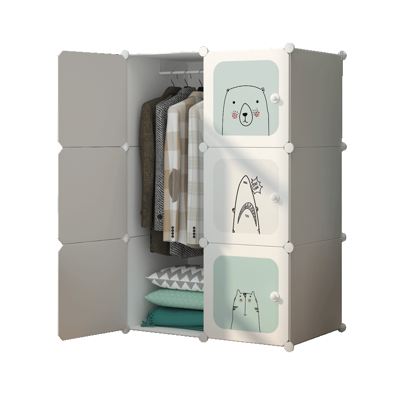 洁然简易衣柜简约现代塑料非布艺成人加固钢筋衣橱 6门1挂
