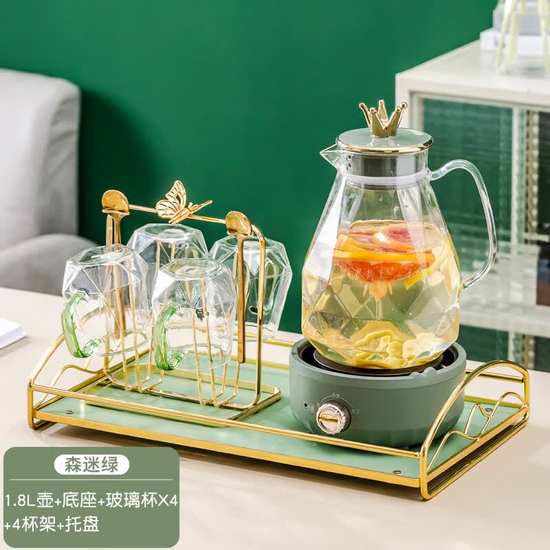 miquerkuqi陶瓷现代轻奢水具杯具套装待客水杯简约茶具茶杯家用客厅北欧水壶 森谜绿1.8L+底座+4F杯+杯架托盘B怎么样,好用不?